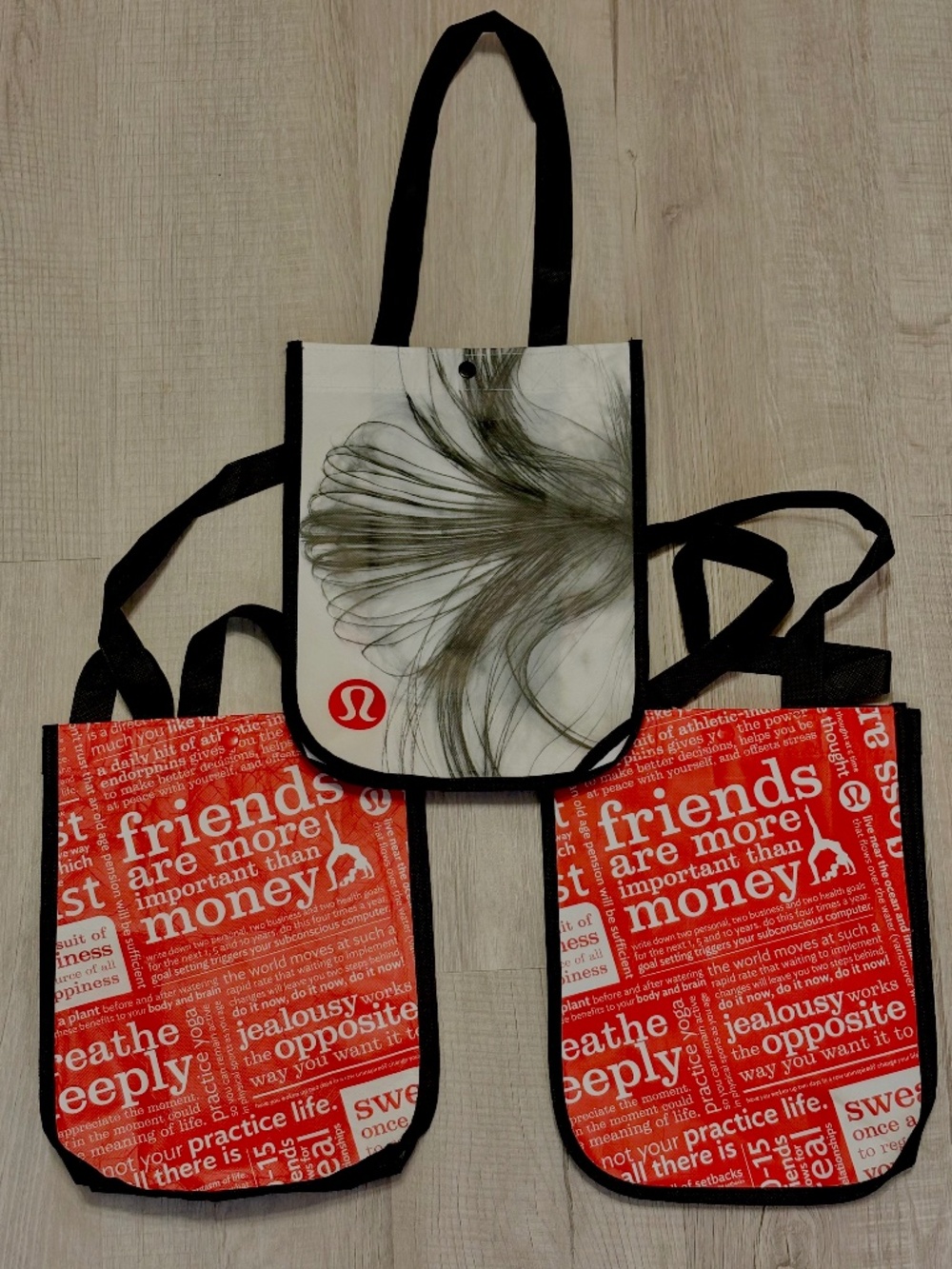 Lululemon Reusable Shopping Tote Bags Small Set of 3 Yoga Snap Closure Logo